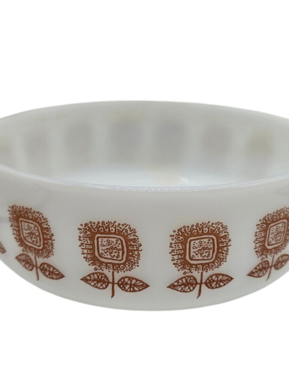 Vtg Federal White Milk Glass Mixing Bowl Square Flowers 2 1/2 QT Sunflower